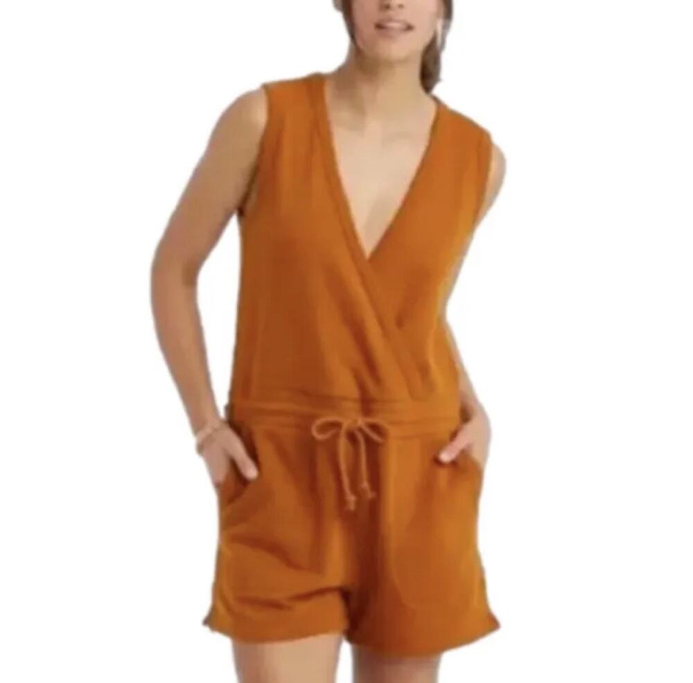 Universal Thread Romper Jumpsuit Shorts Copper/Orange/Rust Terry Women XS V-neck